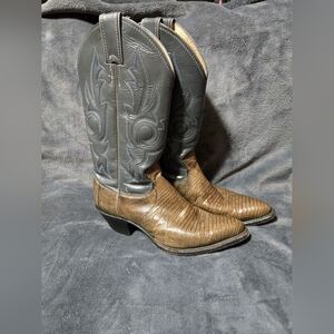 JUSTIN GRAY SILVER GENUINE REAL LIZARD SKIN COWBOY WESTERN BOOTS 7 B WOMENS'